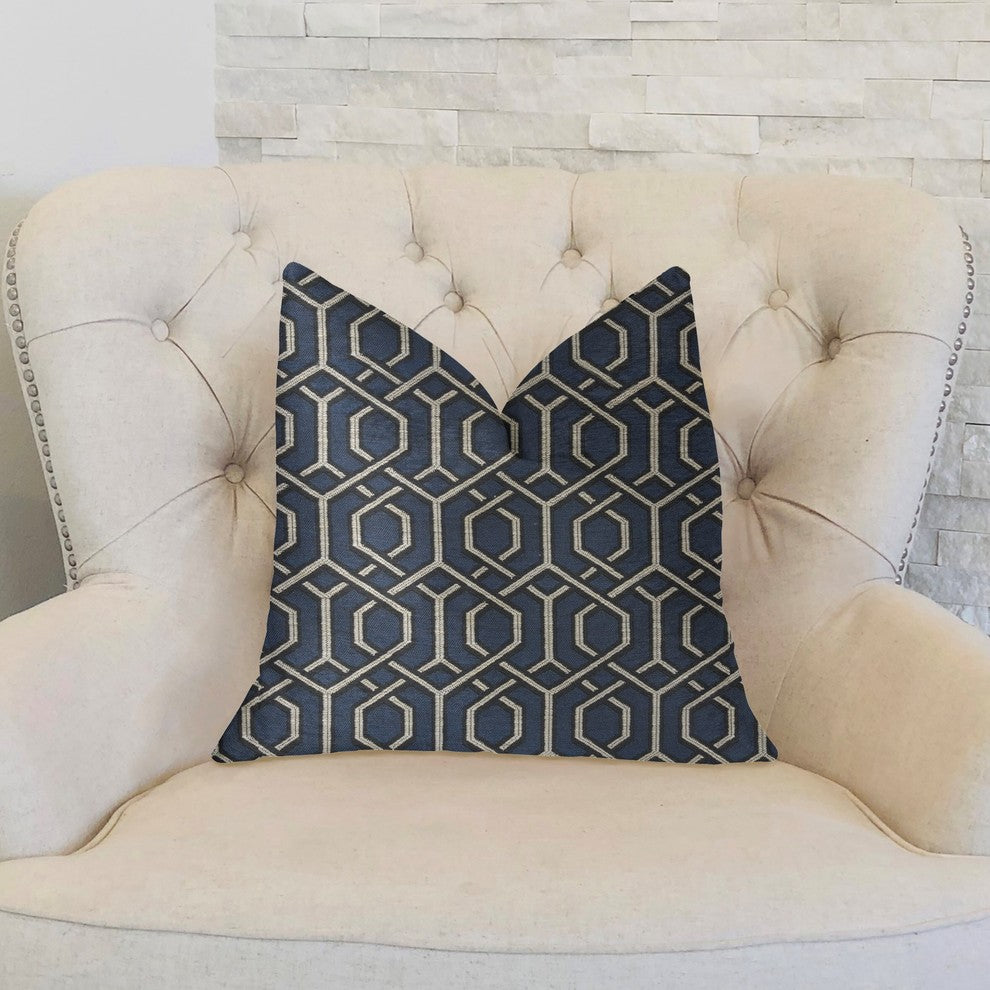 Midnight Padlock Blue, Black and Beige Luxury Throw Pillow, 20"x36" King