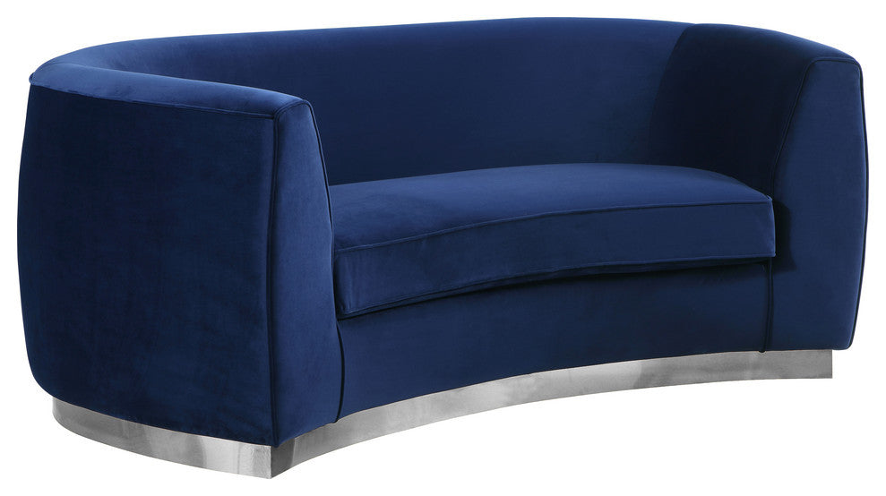 Julian Velvet Upholstered Loveseat, Navy, Chrome Base