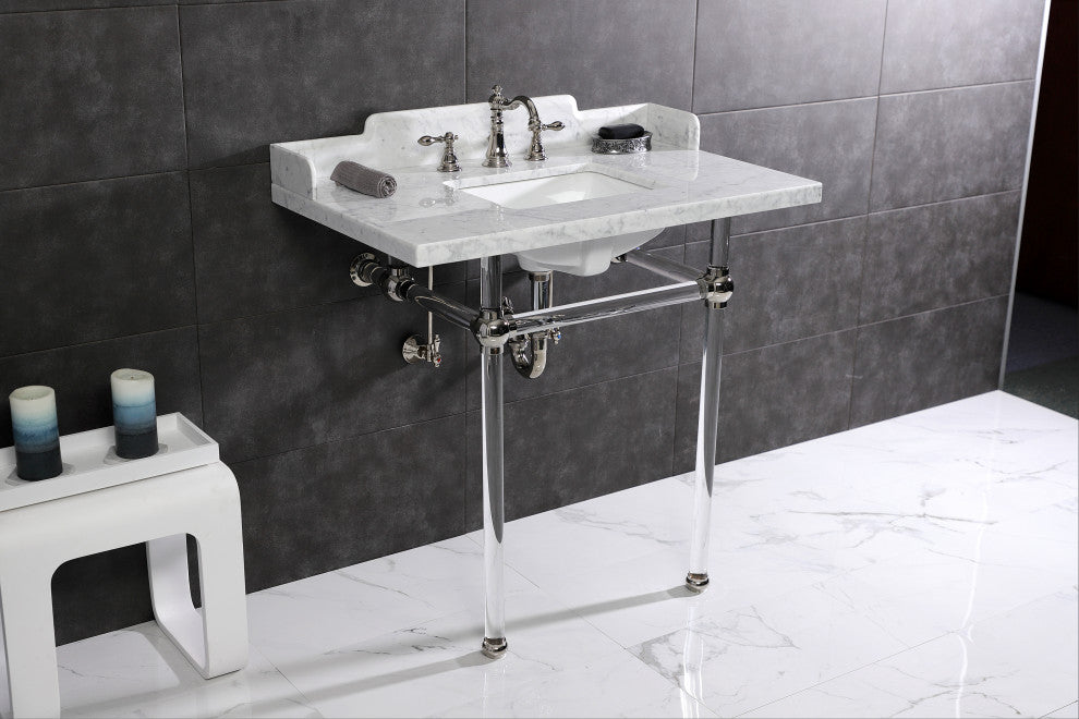 Kingston Brass LMS36MASQ6 36" Carrara Marble Console Sink, Acrylic Legs
