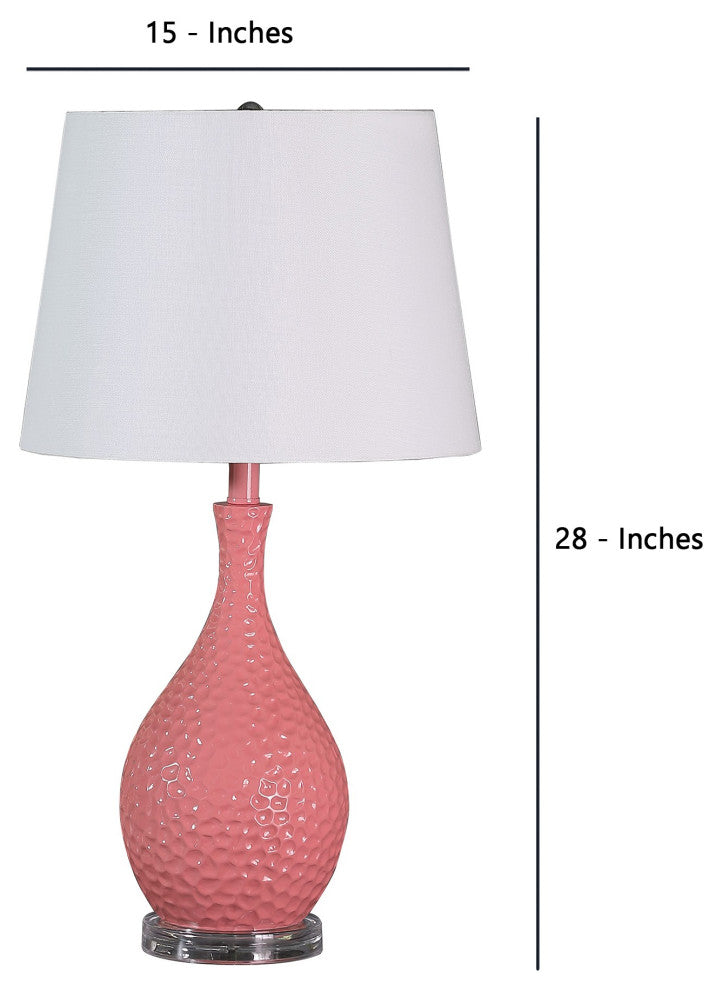 Benzara BM233920 Pin Bowl Design Metal Table Lamp With Hammered Pattern, Pink