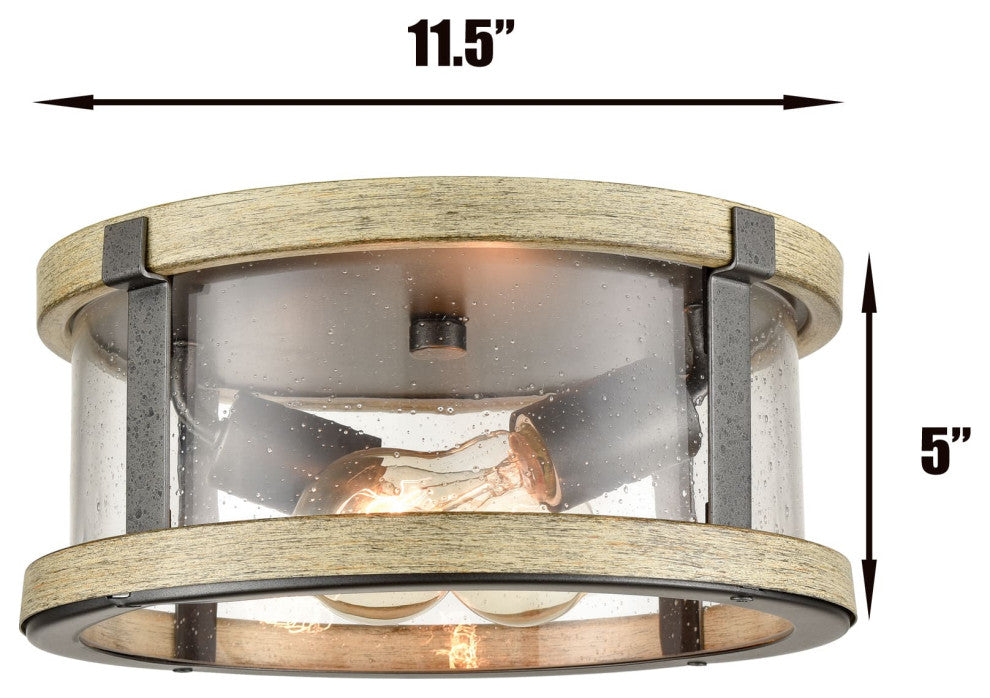 Farmhouse Flush Mount Ceiling Light Seeded Glass Shades Drum 2-light