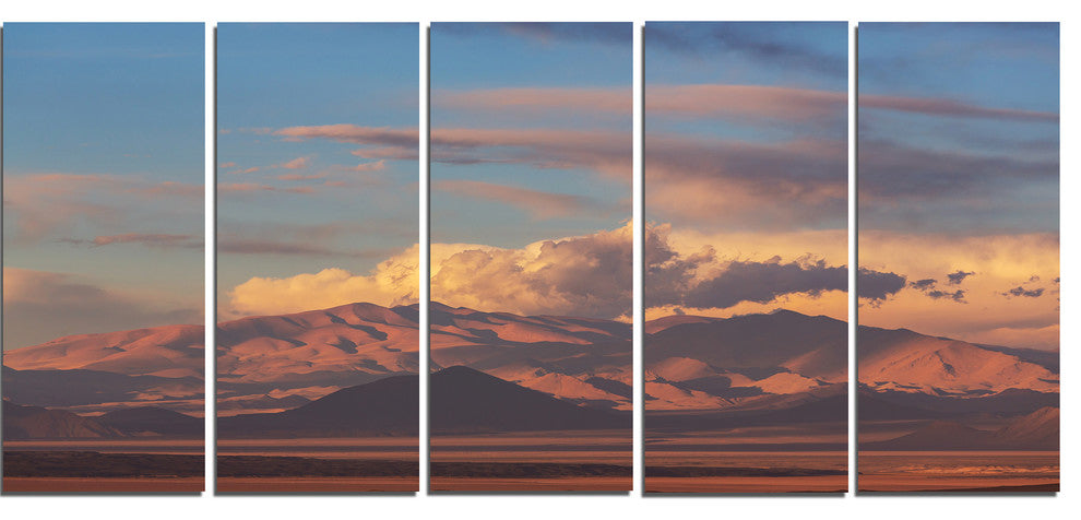Argentina Mountains with Clouds, African Landscape Canvas Art, 60"x28", 5 Panels