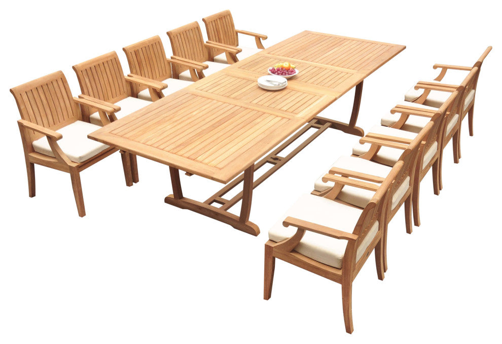 11-Piece Outdoor Teak Dining Set: 117" Masc Rectangle Table, 10 Lagos Arm Chairs