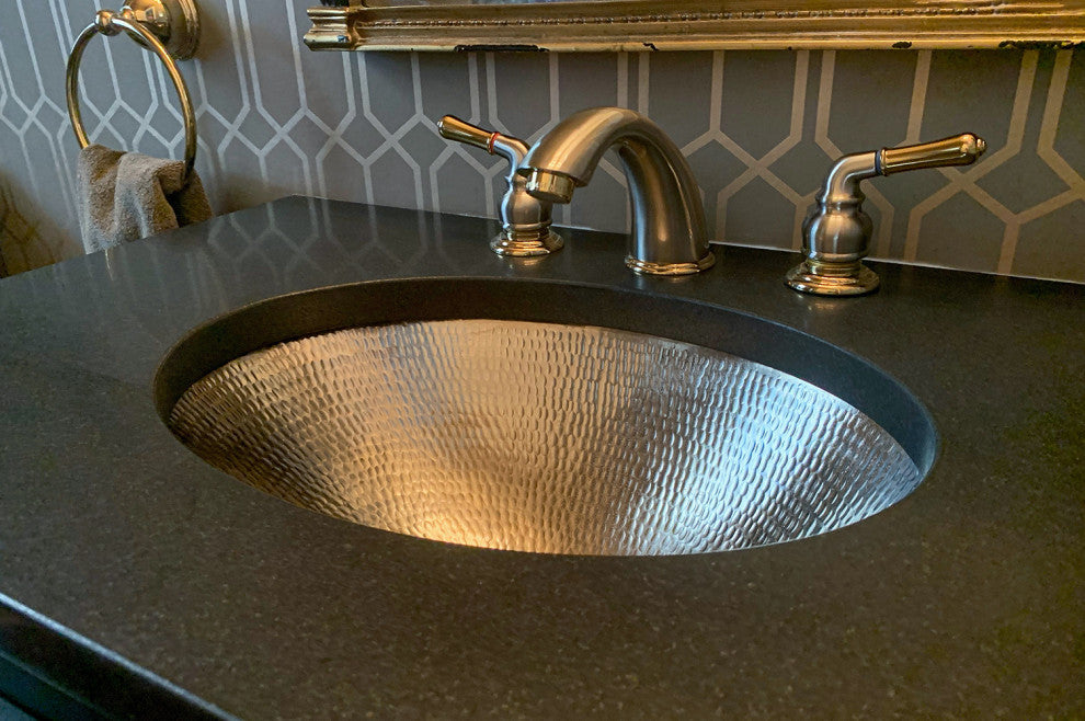 17" Oval Under Counter Copper Bathroom Sink, Nickel