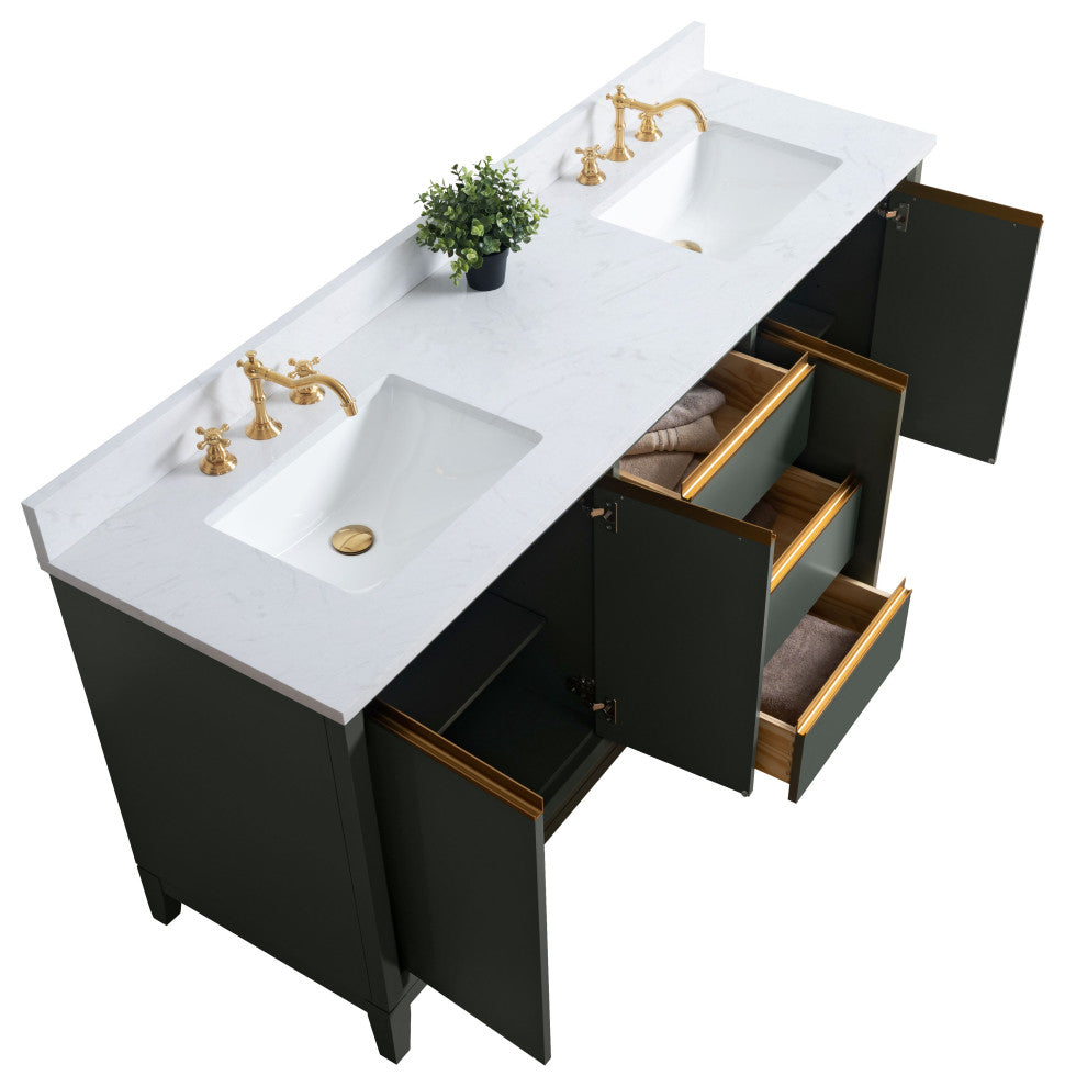 Vanity Art Bathroom Vanity With Sink, Vintage Green, 72" Double
