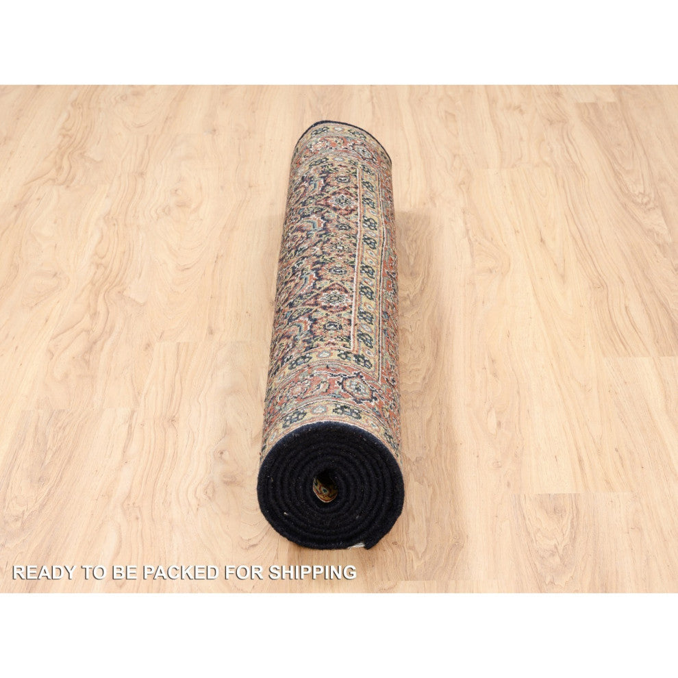 Blue Herati Wool and Silk 175 KPSI Hand Knotted Gallery Runner Rug, 4'0" x 10'1"