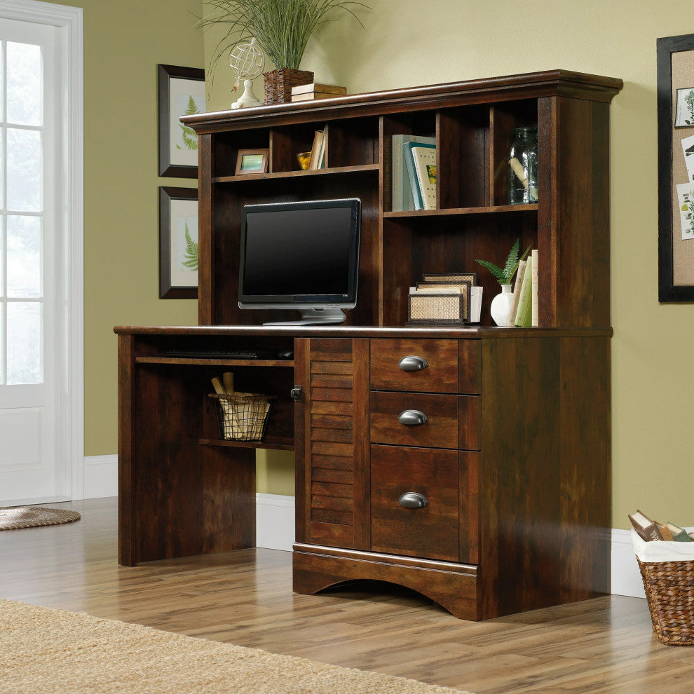 Spacious Desk, Sliding Keyboard Tray & Hutch With Several Shelves, Curado Cherry