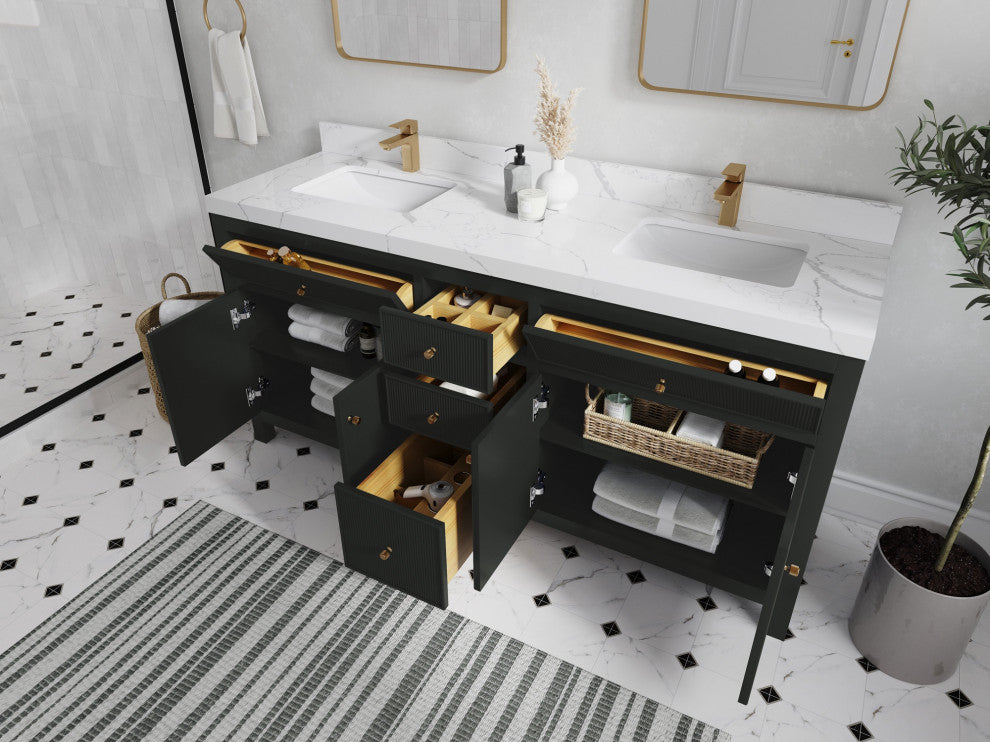 Sonoma 72" Double Sink Bath Vanity in Black Top, 2" Viola Gold