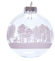 80mm Clear With White Tree Design Glass Ball Ornaments, 6 Piece Box