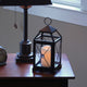 Metal Lantern with Flickering LED Candle, Black Gem