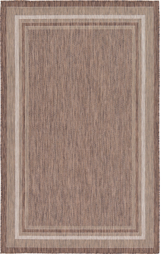 Unique Loom Brown Soft Border Outdoor 5' 0 x 8' 0 Area Rug