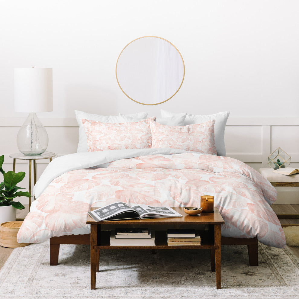 Little Arrow Design Co Watercolor Monstera, Dusty Pink Duvet Cover Set, Twin XL