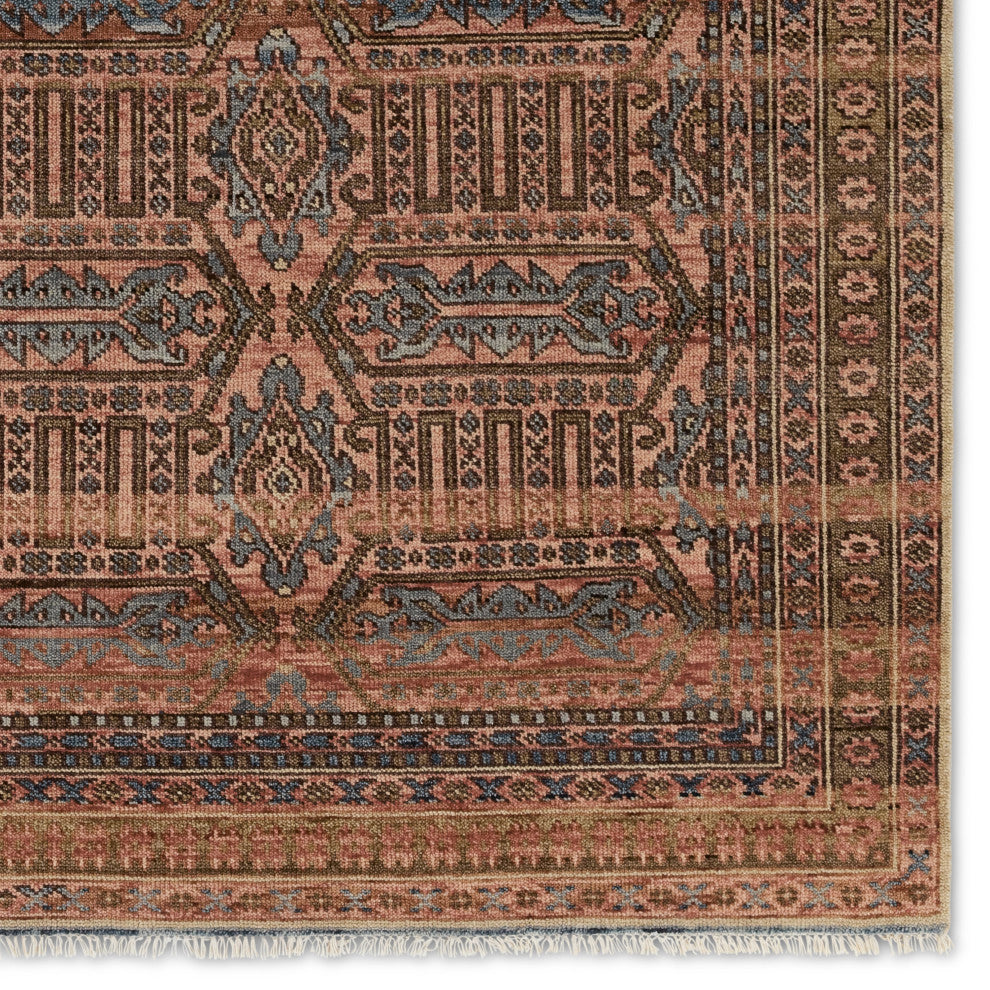 Leone Hand-Knotted Medallion Pink/ Blue Area Rug 5'6"X8'