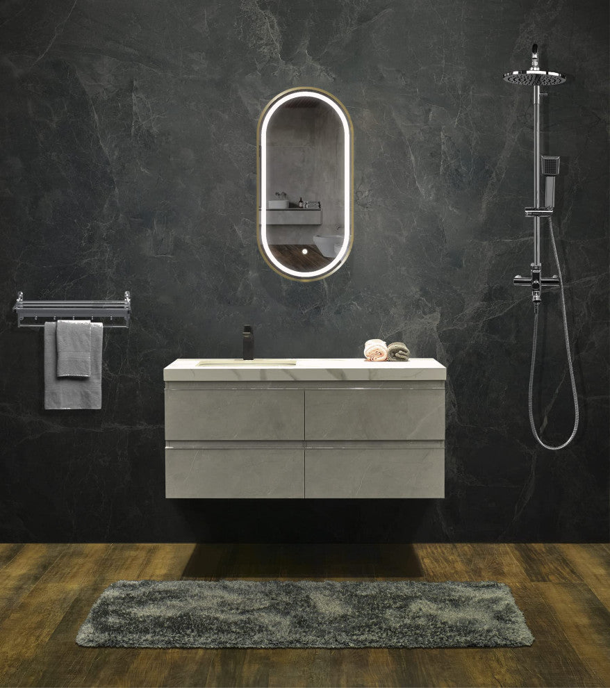 Large Lapping LED Lighted Bath Vanity Mirror, Gold, 18"x36"