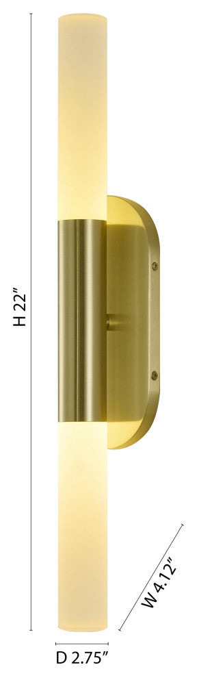 2-Light Satin Brass Wall Sconce With Frosted Acrylic Rod Shades