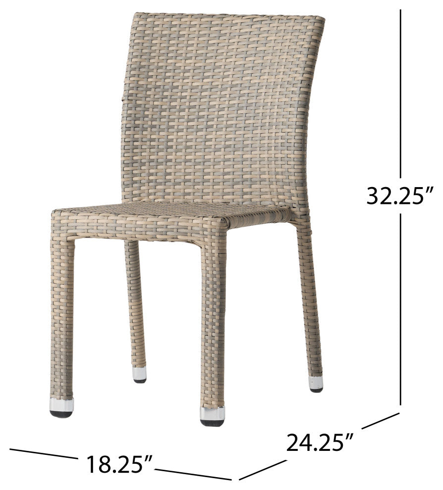 GDF Studio Dorside Outdoor Wicker Armless Stack Chairs With Aluminum Frame, Chateau Gray, Set of 4