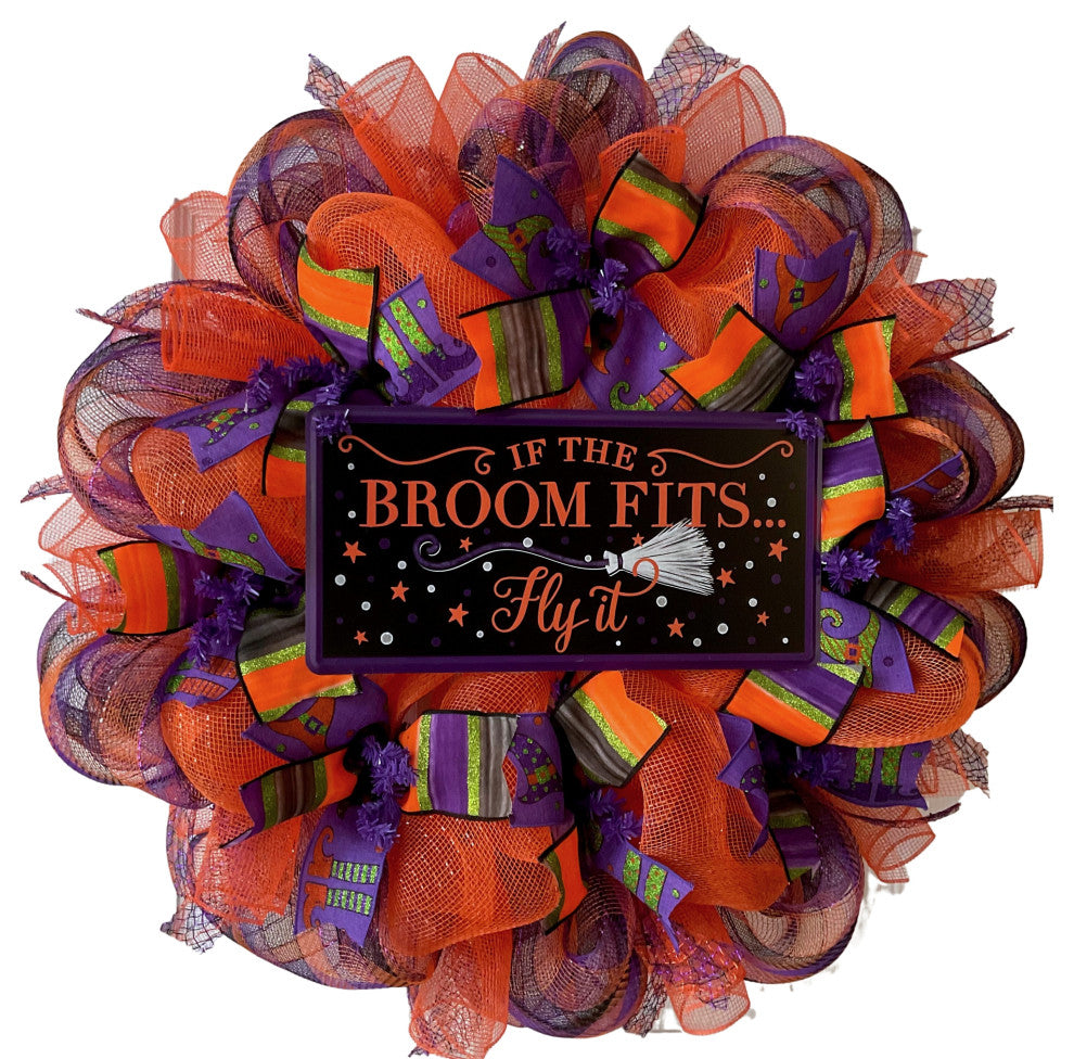 If The Broom Fits Fly It Halloween Handmade Wreath