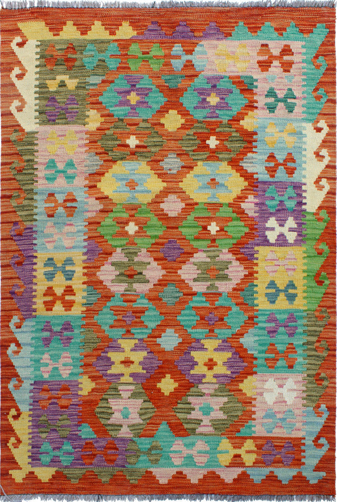 Flatweave Melda Red/Turquoise Rug, 3'2x4'10