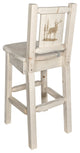 Homestead Bar Stool With Back, With Laser Engraved Elk, Clear Lacquer Finish, Re