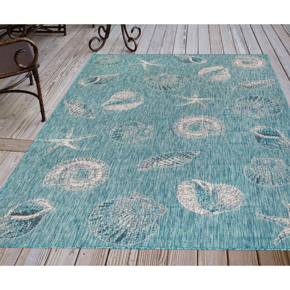 Carmel Shells Indoor/Outdoor Rug, Aqua, 7'10"x9'10"