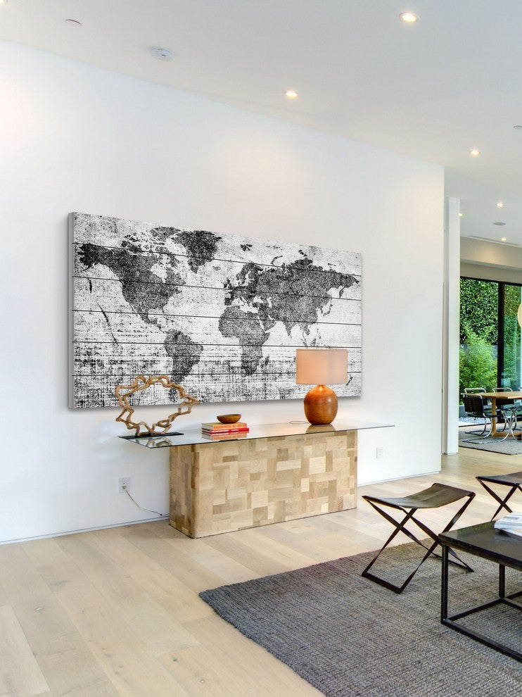 "Lost in the World" Painting Print on White Wood, 40"x20"