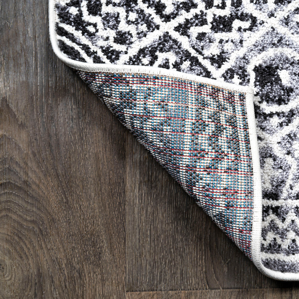 Iften Moroccan Geometric Distressed Ivory/Black 2 ft. x 10 ft. Runner Rug
