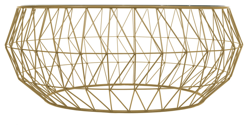 LeisureMod MD39GG Malibu Modern Round Glass Gold Coffee Table With Metal Base
