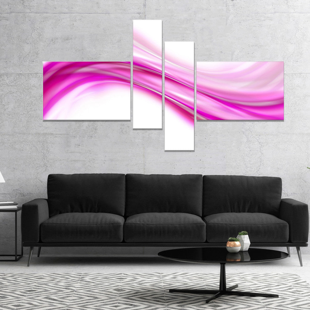 Abstract Pink Downward Waves, Large abstract art, 60"x32", 4 panels