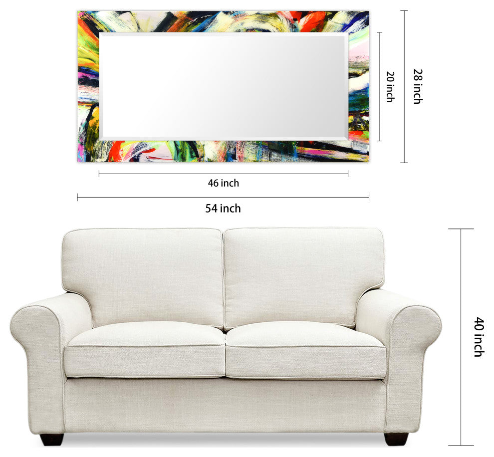 "Rock Star" Beveled Mirror on Printed Abstarct Tempered Art Glass, 54x28"
