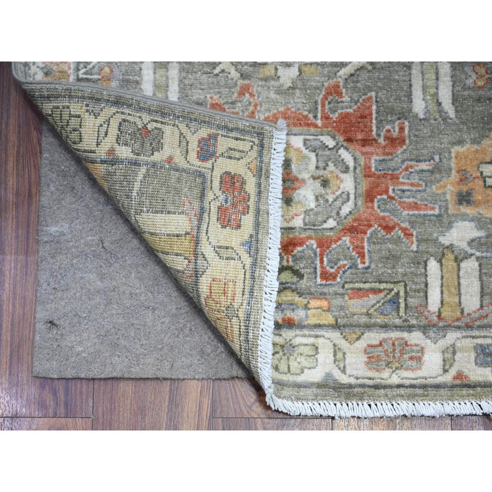 Camouflage Green Wool Hand Knotted Finer Peshawar XL Runner Rug, 2'5"x15'11"