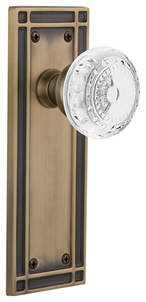 Mission Plate Passage Crystal Meadows Knob, Antique Brass, 2.75"