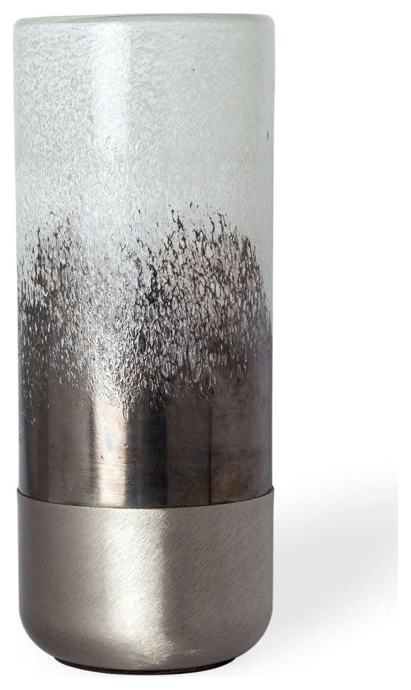 13" Brushed Silver Glass Vase