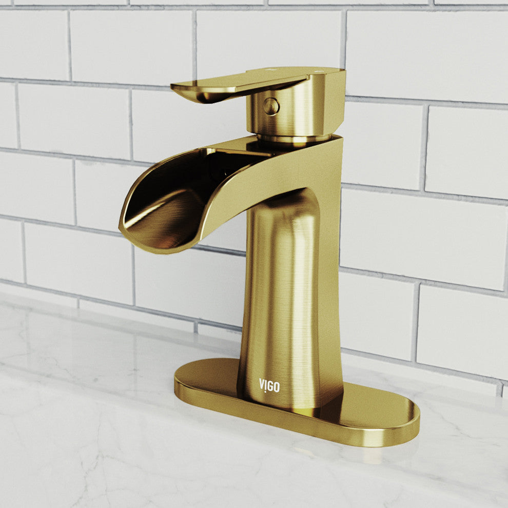 VIGO Paloma 7" H Single Handle Single Hole Bathroom Faucet, Matte Brushed Gold, With Deck Plate