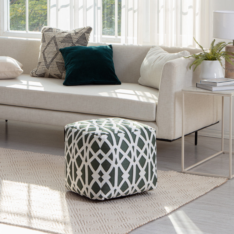 Sark Green 18" x 18" x 18" Green and Ivory Pouf
