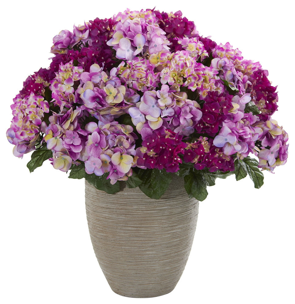 Nearly Natural Hydrangea Artificial Plant In Sand Colored Planter Beauty