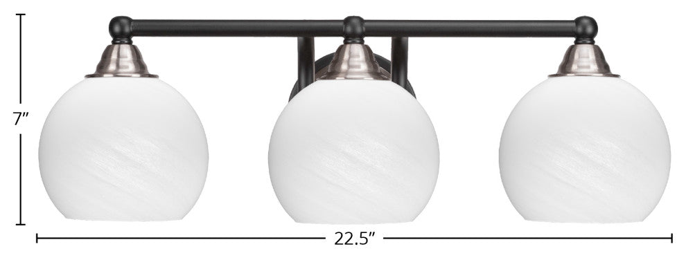 Paramount 3-Light Bath Bar, Matte Black & Brushed Nickel, 5.75" White Marble