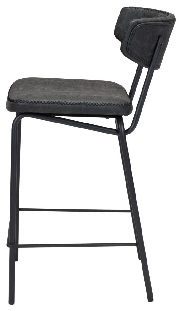 Counter Stool Chair, Set of 2, Faux Vinyl Leather, Steel, Vintage Black, Cafe