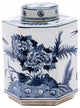 Blue and White Bird Motif Porcelain Tea Caddy Jar, 11"