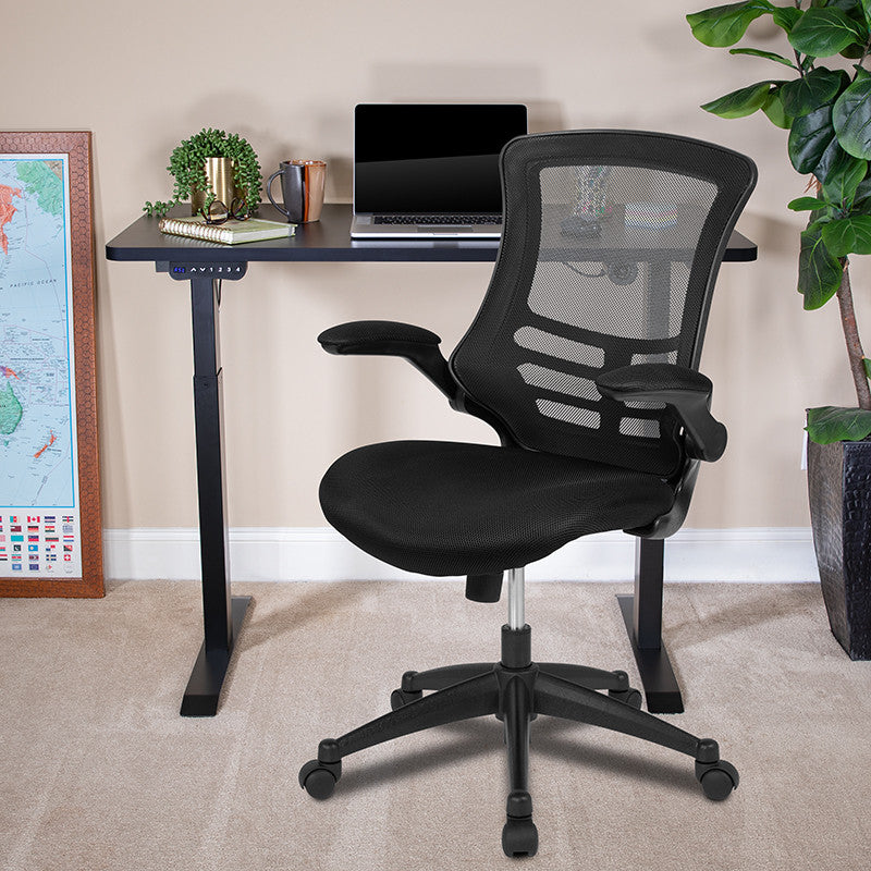Black Electric Height Adjustable Stand Up Desk with Office Chair