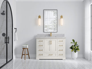 Boston 48" Single Sink Bath Vanity in Alabaster 2" Pearl Gray