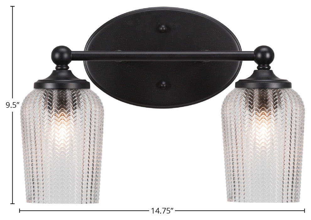 Capri 2-Light Bath Bar, Matte Black/Clear Textured