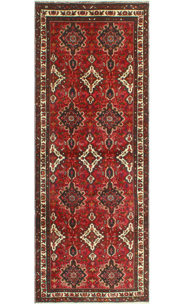 Fine Vintage Distressed Dash Red/Ivory Runner, 3'7 x 9'8