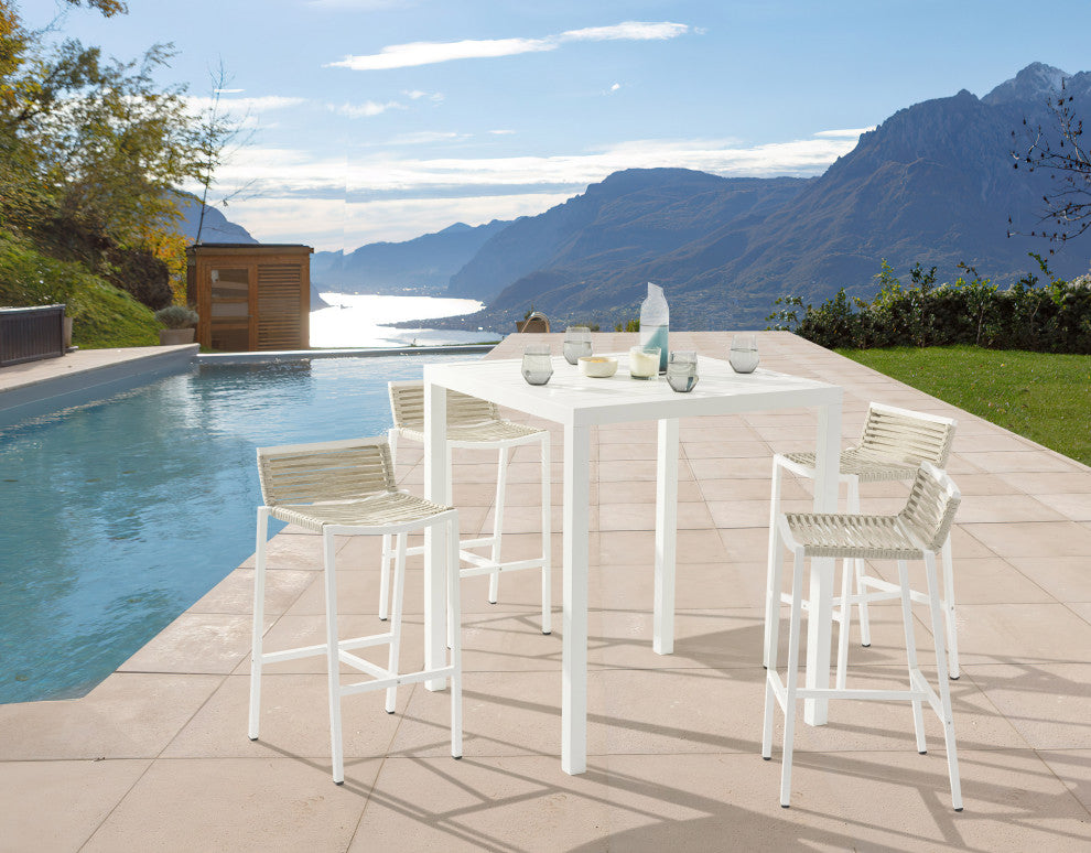 Maldives Rope Fabric Outdoor Patio Barstool (Set of 2), Cream