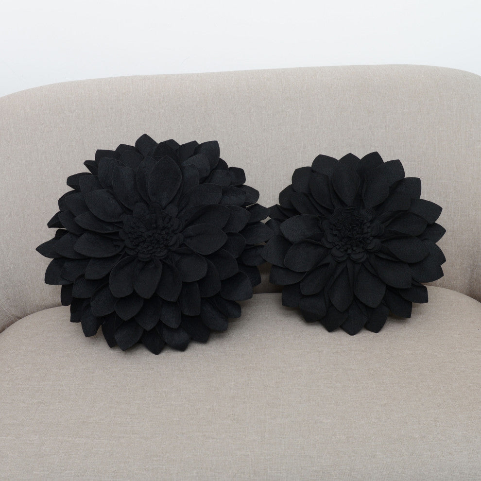 Felt Flower Design Throw Pillow, 13"x13", Black