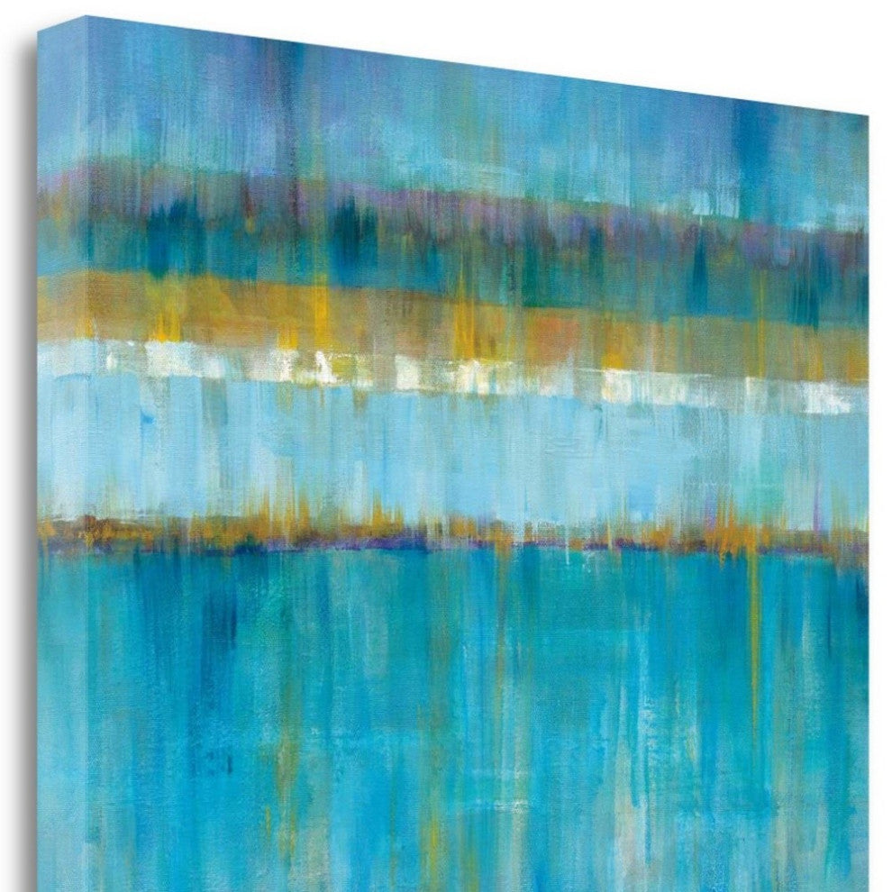 Blue and Yellow Abstract Stripes Giclee Wrap Canvas Wall Art