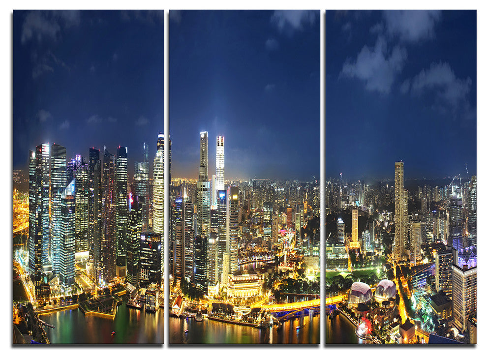 "Singapore Skyscrapers Panorama" Metal Wall Art, 3 Panels, 36"x28"