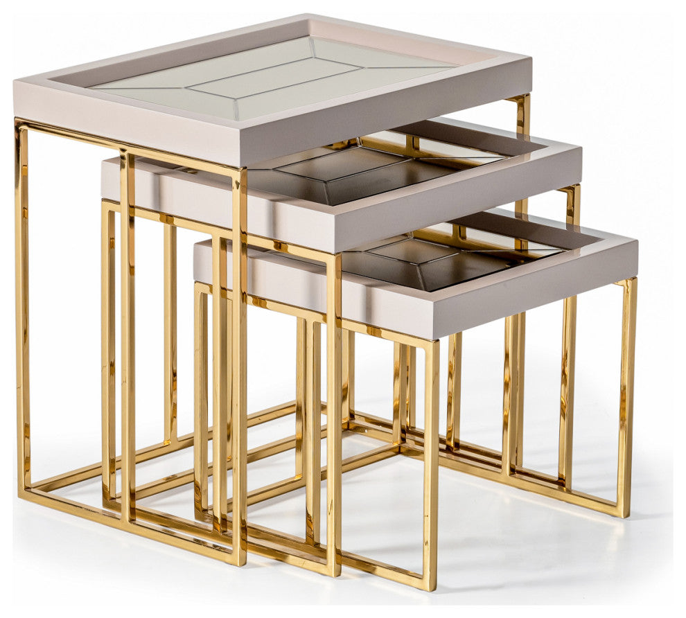 Carmela Nesting Tables Set of 3 Shimmering Ivory
