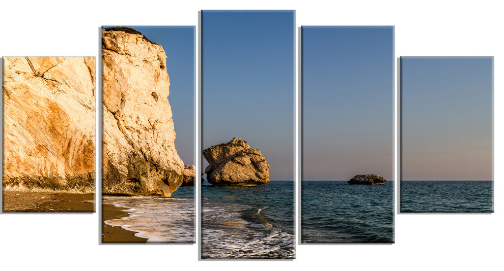 "Petra Tou Romiou Or Aphrodite'S Rock" Seascape Wall Art, 5 Panels, 60"x32"