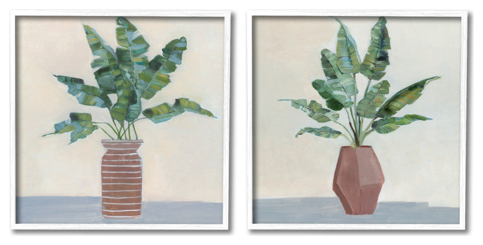 Green Palm Frond Plants Brown Jars Still Life,24 x 24