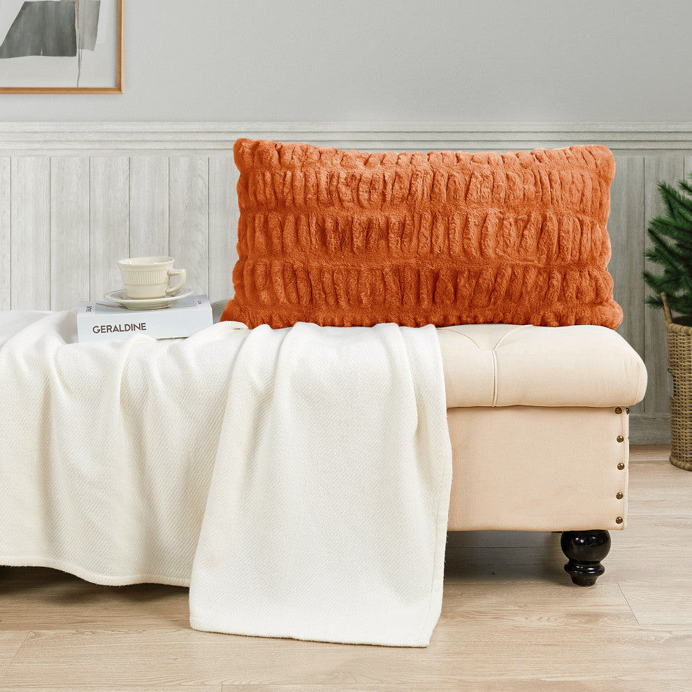 Shar Pei Faux Fur Pillow Shell Set, Burnt Orange, 2 Piece Lumbar, 14"x26"